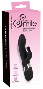 Trusītis-vibrator Sweet Smile Silicone violetais — garums 21 cm, Ø 3–3,6 cm, 2 motori, 7 režīmi, USB uzlāde