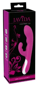 Vibrators Javida Silicone Pink — divu motoru truša tipa vibrators, garums 22 cm, ievadīšanas dziļums 11,5 cm, Ø 2,6–3,5 cm, USB uzlāde, sildošs galu līdz 42°C