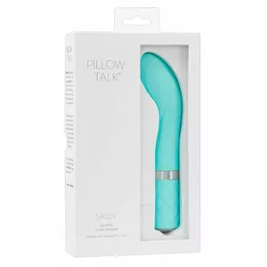 Pillow Talk vibrators Sassy — silikons, uzlādējams, kopējais garums 20 cm, Ø 3.8 cm, tirkīzzils