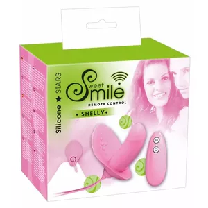 RC panty vibrator Sweet Smile Silicone Pink — silicone shell, 7 vibration modes, remote control, shell 6×10 cm, penis 8×3 cm