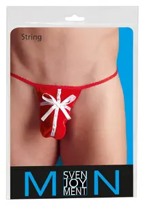 Men's thong Svenjoyment 21803163151, sizes S–L, low-rise, red velvet with white satin straps and bow