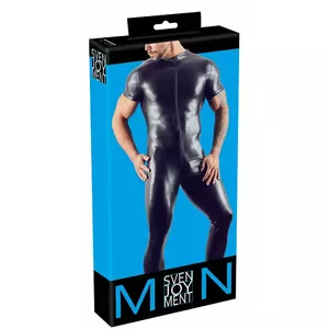 Мужской комбинезон Svenjoyment 21502551751 — чёрный wet-look, размер 3XL, 92% полиэстер 8% спандекс, трёхсторонняя передняя молния