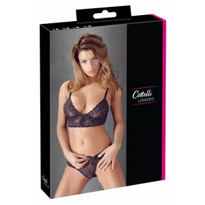 Lingerie set cottelli collection bralette and briefs, model 22122691031, black, floral lace, 90% polyamide
