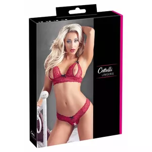 Apakšveļas komplekts Cottelli Collection Bra Set Cottelli Collection S Black 22124473021 — bezvadu mežģīņu krūšturis ar atvērtām bļodiņām, regulējamas lences, atvērtas stringas, izmērs S
