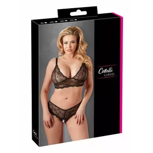 Набор белья Cottelli Collection Бюстгальтер и стринги с вырезом XL черный – размер XL, кружево, без косточек, регулируемые бретели