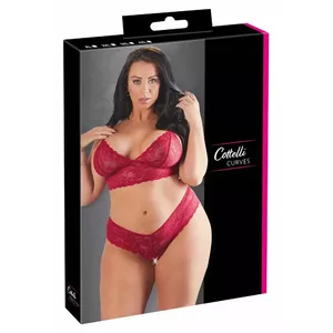 Apakšveļas komplekts Cottelli Collection 22124043051 — bezstieņa mežģīņu krūšturis un atvērti sarkani biksītes, izmērs XL, 90% poliamīds 10% spandekss