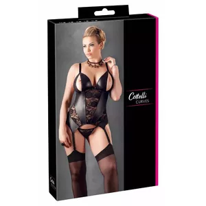 Corset cottelli collection 4XL Black Cami Suspender 26314661081 — open-front cami corset with adjustable straps, lace inserts, long back hook closure