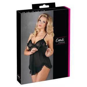 Neglēžs (babydoll) cottelli collection Penuārs 2XL melns – regulējamas lencītes, mežģīņu apmale, iekļautas stringi, 94% poliamīds 6% poliesters