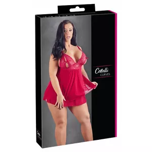 Неглиже-бэбидолл cottelli collection XL красный с кружевными чашечками, юбкой из пауэрнета, регулируемыми бретелями