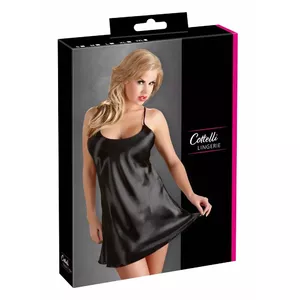 Неглиже-комбинация Cottelli Collection Satin Chemise XL чёрная – короткая, бретели-спагетти, 100% полиэстер