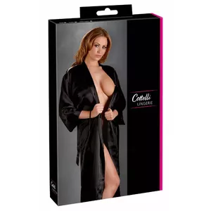 Negligee robe Cottelli Collection 2XL/3XL Black satin-effect kimono, belt, 100% polyester