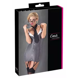Платье ролевое cottelli collection Secretary S модель 24704701021 чёрное кружево, регулируемые бретели, подтяжки, галстук
