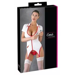Костюм медсестры cottelli collection 24704972051, женский, размер XL, белый баск с красной отделкой