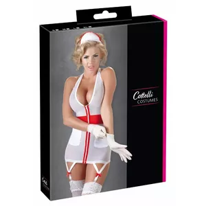 Костюм медсестры Cottelli Collection L с кружевом — платье из пауэрнета, халтер, подтяжки, ободок