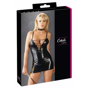 Sieviešu kleita cottelli collection 27103581031, izmērs M — pieguloša wet-look, melna, regulējami lencītes, 92% poliesters/8% spandekss