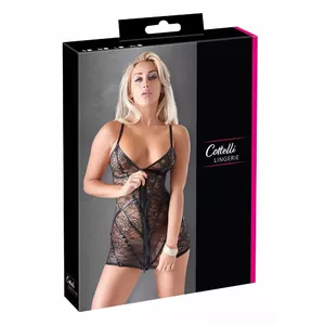 Кружевное платье cottelli collection 27160201051, чёрное, размер XL, цветочный узор, полосы wet-look, двухсторонняя молния