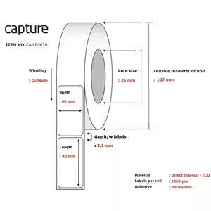 Printer label Capture CA-LB3079 White Roll 1500 labels