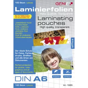 Laminating pouches Genie 10265 A6 transparent 111×160 mm pack of 100