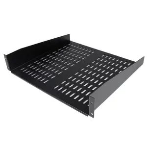 Rack shelf StarTech CABSHELFV — 2U vented steel cantilever tray, 19" rack, 16" (406×483×88 mm), 23 kg capacity, black