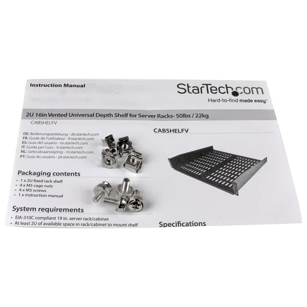StarTech 2U vented rack shelf CABSHELFV Photo 3