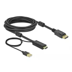 Video kabeļa adapteris DeLOCK 85966 5m HDMI Type A DisplayPort USB Type-A Melns