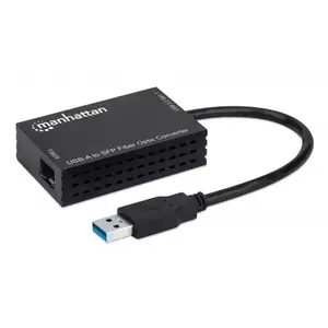 MANHATTAN USB-A to SFP Fibre Optic Converter, USB 3.2 Gen1 5 Gbps, Gigabit 1000 Mbps, Open SFP slot, Black