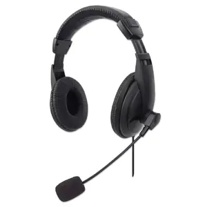 Manhattan Stereo Uzlikas Austiņas USB Vadu Binaurālas Melnas ar Mikrofonu Regulējamu Galvasstipli Ausu Spilventiņiem 1.5m Kabeli