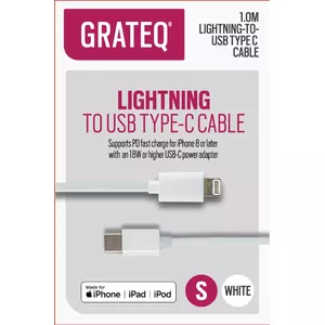 Кабель Lightning GRATEQ 85008PD 1м Белый