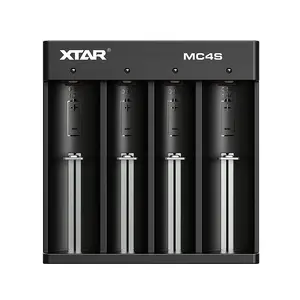 XTAR MC4S galda lādētājs 4 sloti cilindriskām Li-ion 18650 un NiMH (A/AA/AAA/AAAA/C/D), 1 A izeja, 5 V ieeja, melns