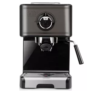 Espresso machine Black & Decker BXCO1200E — 1200 W, 15 bar, 1.2 L water tank, 2-cup, built-in milk frother, countertop, silver