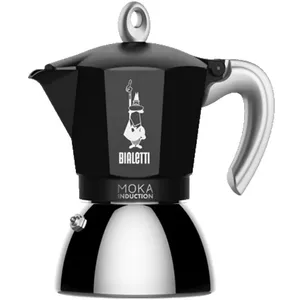 Moka pot Bialetti Moka Induction 0.9 L Black — stovetop espresso maker, 4 cups, aluminum upper chamber, stainless steel boiler, induction-compatible