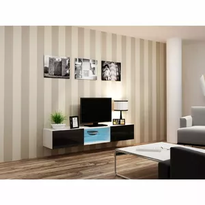 ТВ тумба cama meble VIGO GLASS 30/180/40 белый/чёрный глянец — стеклянная передняя панель, 30×180×40 см