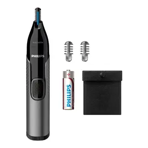 Тример для носа, ушей и бровей Philips 3000 series NT3650/16 из нержавеющей стали с батарейным питанием и моющимся серым корпусом