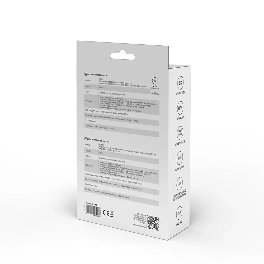 HDMI kabelis Savio CL-142 v2.1 1.8 m Photo 5