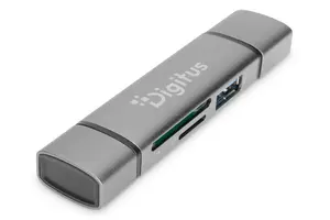Digitus Dual Card Reader and Hub USB-C and USB-A with 5000 Mbit/s Data Transfer Rate and Aluminum Housing for SD and MicroSD Memory Cards