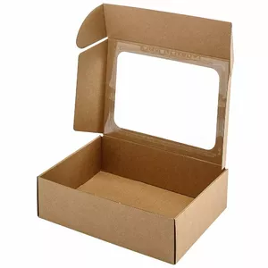 Gift box with window PaperSeal 305 x 215 x 80 mm brown – cardboard presentation box with clear window