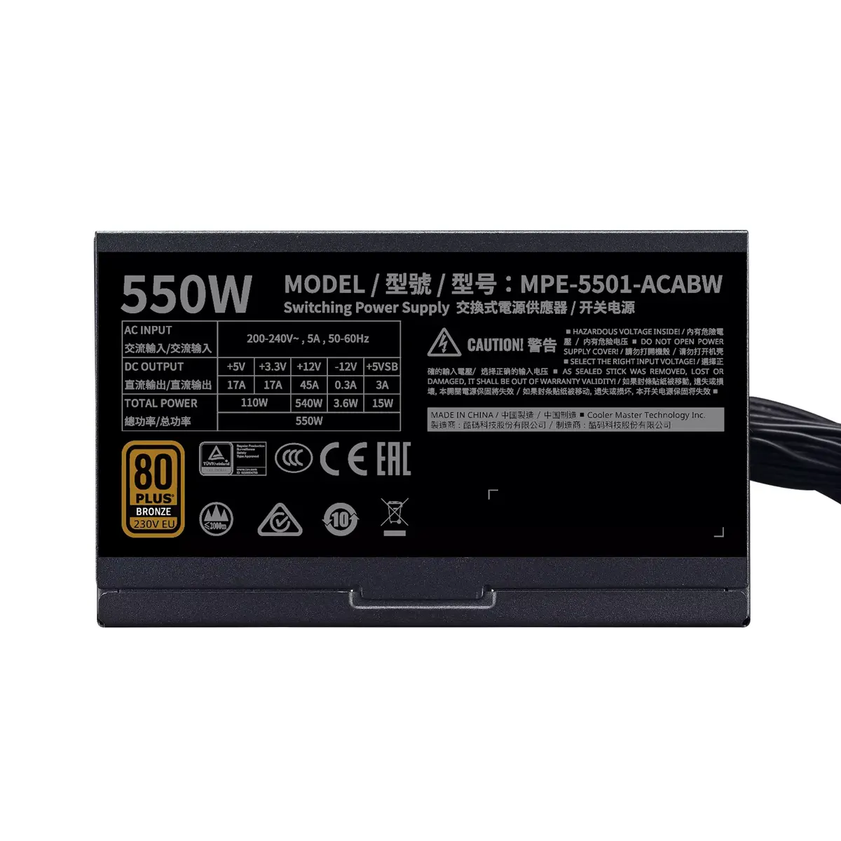 Блок питания Cooler Master MWE 550 Bronze Photo 3