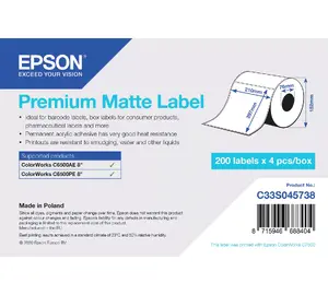 Self-adhesive printer label Epson C33S045738 76 mm x 127 mm