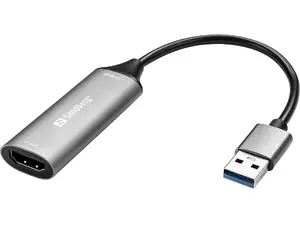 Видеозахват Sandberg HDMI Capture Link to USB-A со штекером USB Type-A, поддержкой видеорежимов 720p и 1080p, серого цвета