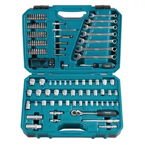 Mechanics tool set Makita E-06616 — 120 tools, chrome finish, Cr-V, 1/4" bit-holder, 7 sockets, 7 hex keys, blue plastic case
