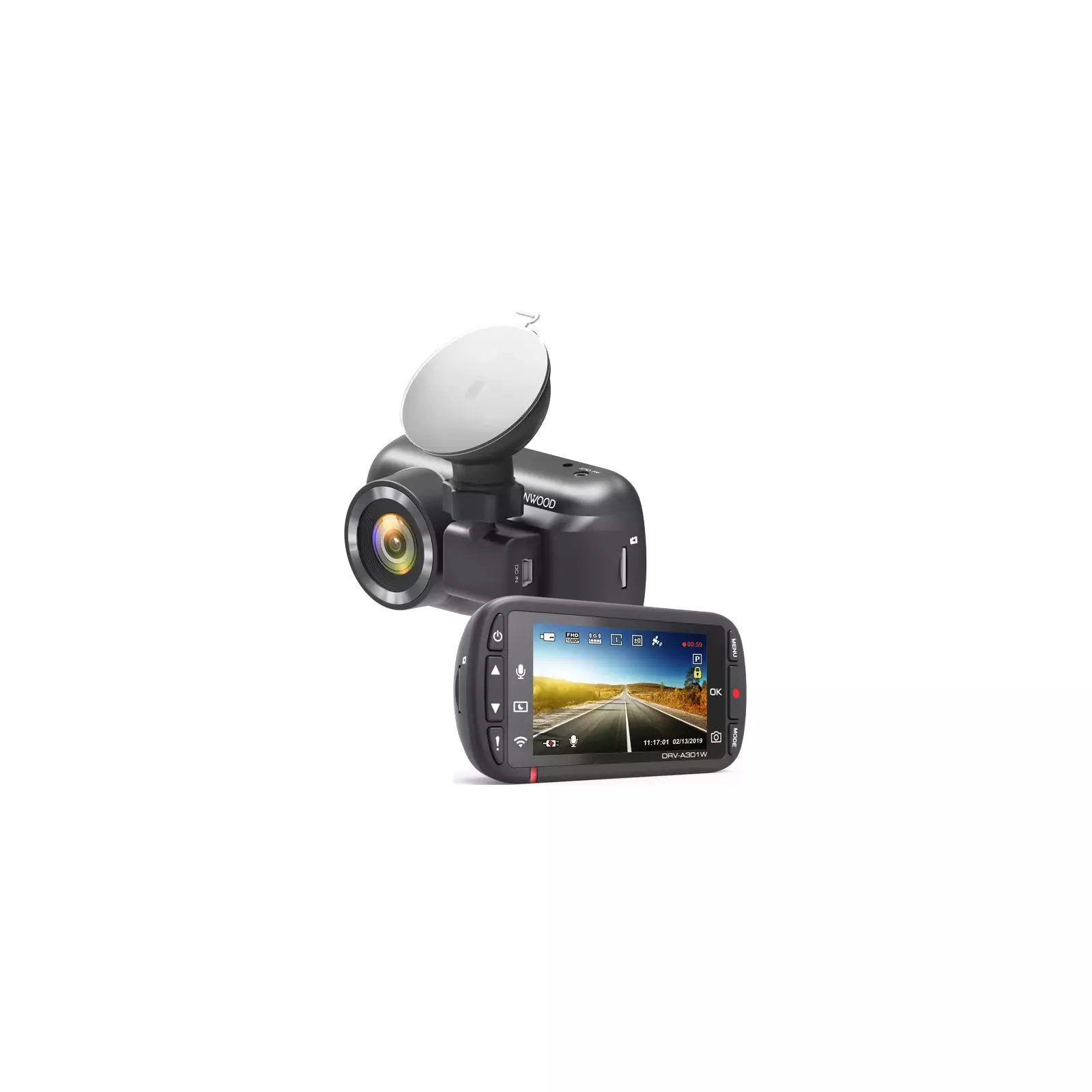  Kenwood DRV-A301W HD Car Dash cam with 2.7 Display, Parking  Mode Recording, Built-in GPS