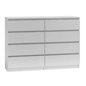 Atvilktņu komoda Top e Shop M8 140 BIEL — 8 atvilktnes, balta, skaidu plates, 1380×400×970 mm