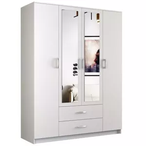 Шкаф top e shop ROMANA 160 BIEL — 1600×2050×520 мм, 11 полок, 4 распашных двери, 2 ящика, зеркало, ламинированная ДСП