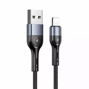 USB Lightning Charging Cable usams SJ448 1 m, aluminium-alloy braided, 2A, for Apple devices, black