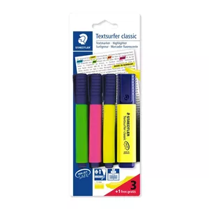 Marķieris Staedtler Textsurfer classic 364 4 gab. ar slīpu galu Zaļš Rozā Balts