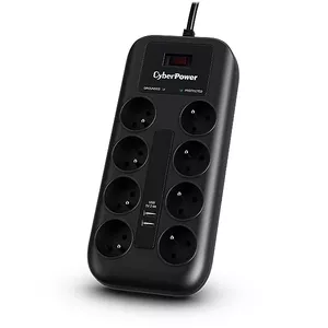 Pretraukšanas aizsardzība CYBERPOWER Tracer III P0820SUF0-FR, 8 Type E kontaktligzdas, 1050 J, 1,8 m kabelis, USB