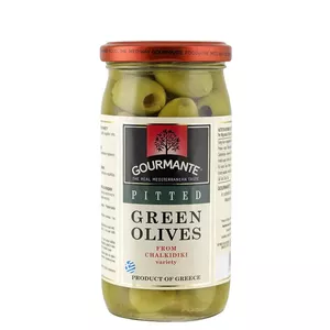 Zaļās bezkaula olīvas stikla burkā Gourmante 570 ml (drained 360 g)