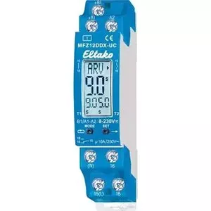Eltako MFZ12DDX-UC Multifunction Time Relay with 18 Functions, 1 Changeover Contact, 8-230 V AC Input Voltage, 10 A Current, 2000 VA Load Capacity, Blue