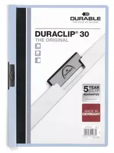 Durable Duraclip 30 Report Cover, PVC, Light Blue and Transparent, 30 Sheet Capacity