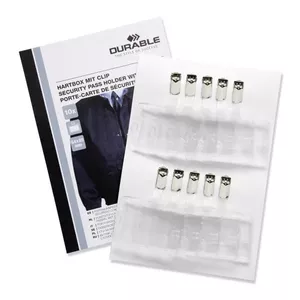 Durable 869819 cietais identifikācijas kartes turētājs ar klipsi, caurspīdīgs, 10 gab.